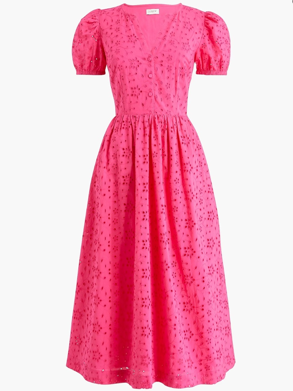 J Crew Factory Women’s Eyelet Lace Puff Sleeve Dress In Crisp Begonia Size 14